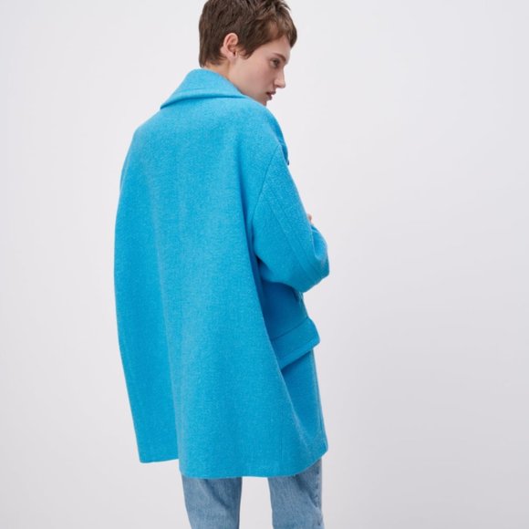 ZARA WOMEN NEW OVERSIZED DOUBLE-BREASTED COAT WOOL BLEND TURQUOISE SIZE M 2… - Picture 7 of 10